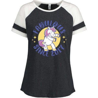 Fabulous Since 2017 Unicorn Cute Birthday Enza Ladies Jersey Colorblock Tee