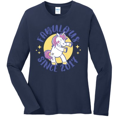 Fabulous Since 2017 Unicorn Cute Birthday Ladies Long Sleeve Shirt