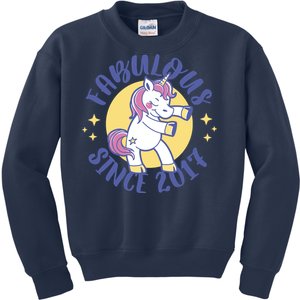 Fabulous Since 2017 Unicorn Cute Birthday Kids Sweatshirt