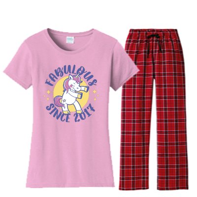 Fabulous Since 2017 Unicorn Cute Birthday Women's Flannel Pajama Set