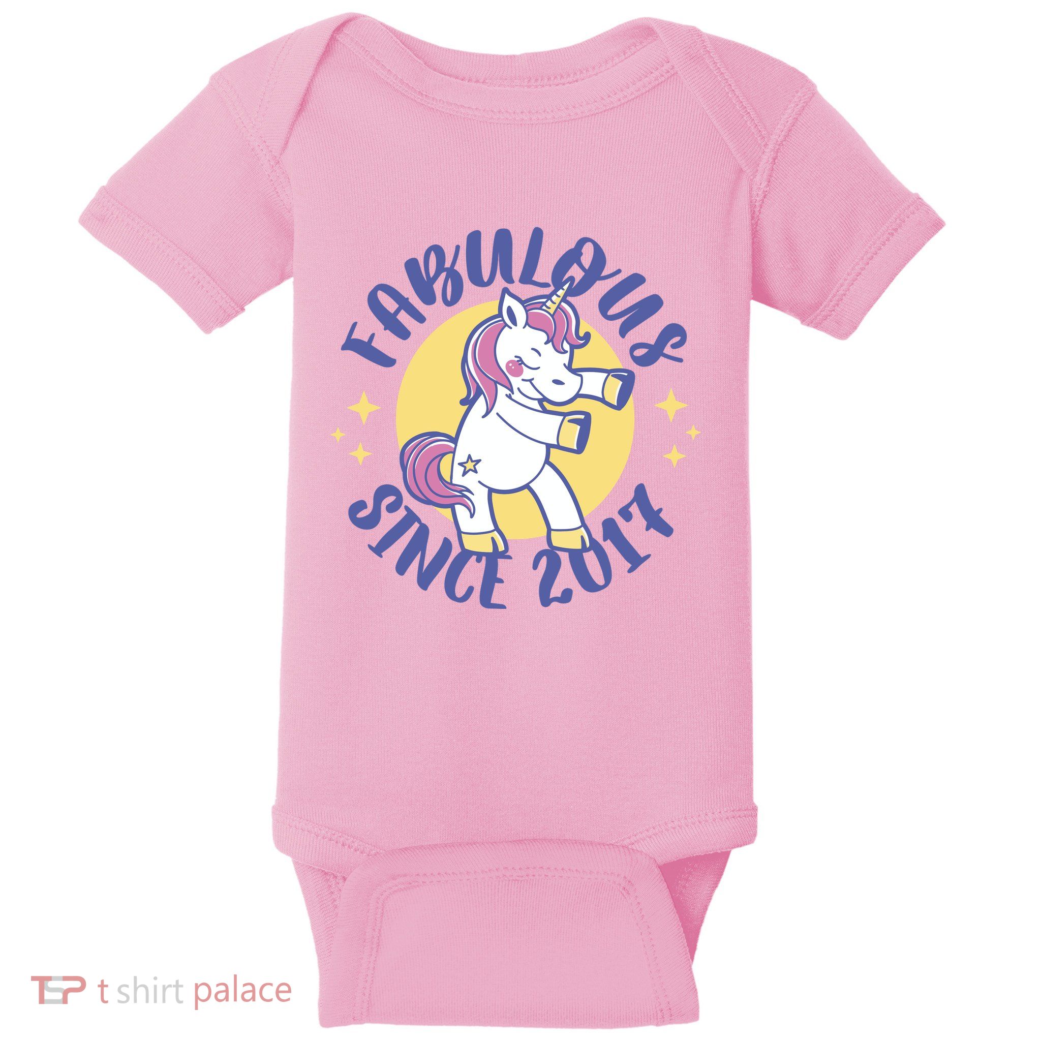 Fabulous Since 2017 Unicorn Cute Birthday Baby Bodysuit