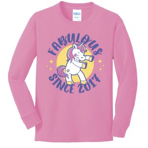 Fabulous Since 2017 Unicorn Cute Birthday Kids Long Sleeve Shirt