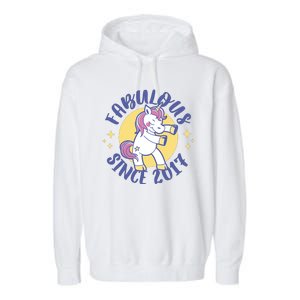 Fabulous Since 2017 Unicorn Cute Birthday Garment-Dyed Fleece Hoodie