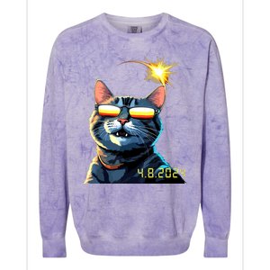 Funny Solar 2024 Eclipse Cat Wearing Eclipse Glasses Colorblast Crewneck Sweatshirt