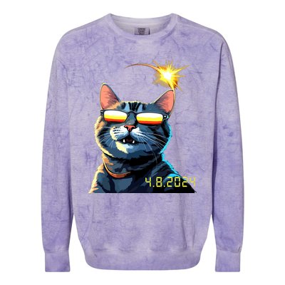 Funny Solar 2024 Eclipse Cat Wearing Eclipse Glasses Colorblast Crewneck Sweatshirt