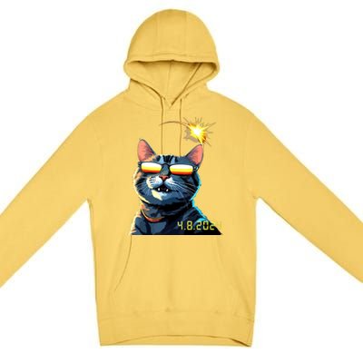 Funny Solar 2024 Eclipse Cat Wearing Eclipse Glasses Premium Pullover Hoodie