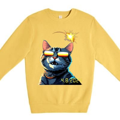 Funny Solar 2024 Eclipse Cat Wearing Eclipse Glasses Premium Crewneck Sweatshirt