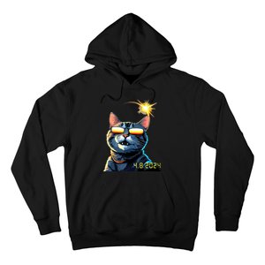 Funny Solar 2024 Eclipse Cat Wearing Eclipse Glasses Hoodie