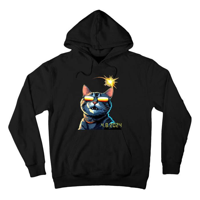 Funny Solar 2024 Eclipse Cat Wearing Eclipse Glasses Hoodie