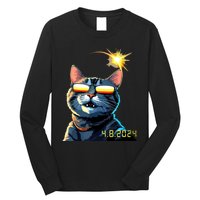 Funny Solar 2024 Eclipse Cat Wearing Eclipse Glasses Long Sleeve Shirt