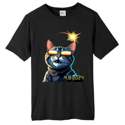 Funny Solar 2024 Eclipse Cat Wearing Eclipse Glasses Tall Fusion ChromaSoft Performance T-Shirt