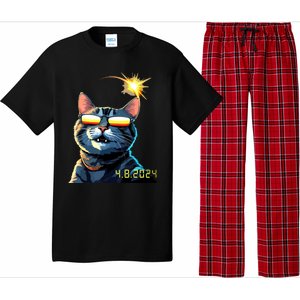 Funny Solar 2024 Eclipse Cat Wearing Eclipse Glasses Pajama Set