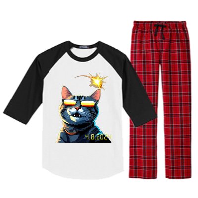 Funny Solar 2024 Eclipse Cat Wearing Eclipse Glasses Raglan Sleeve Pajama Set