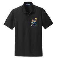 Funny Solar 2024 Eclipse Cat Wearing Eclipse Glasses Dry Zone Grid Polo