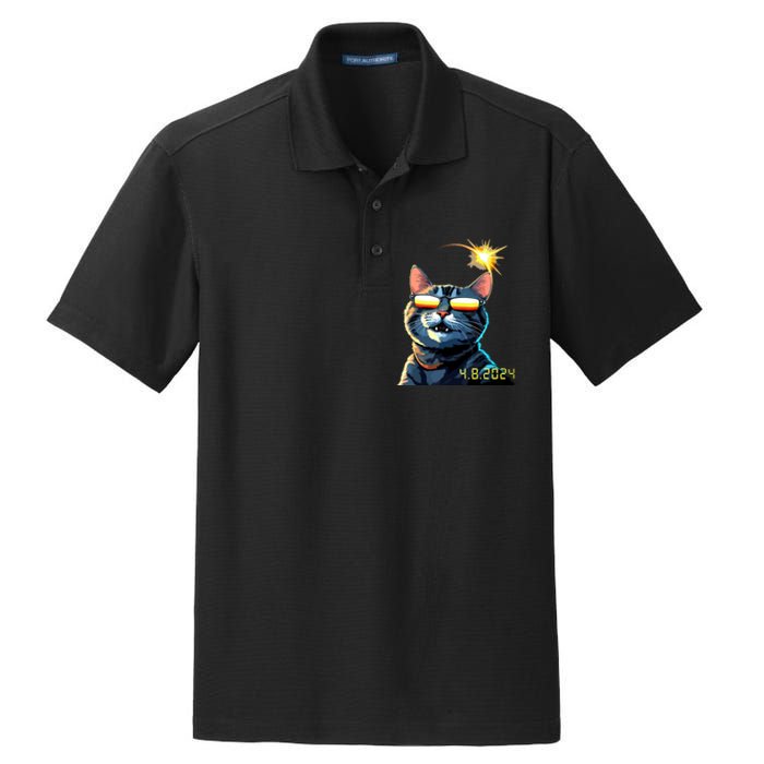 Funny Solar 2024 Eclipse Cat Wearing Eclipse Glasses Dry Zone Grid Polo