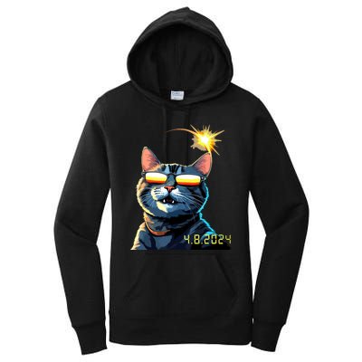 Funny Solar 2024 Eclipse Cat Wearing Eclipse Glasses Women's Pullover Hoodie