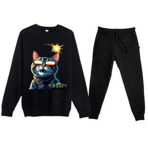 Funny Solar 2024 Eclipse Cat Wearing Eclipse Glasses Premium Crewneck Sweatsuit Set