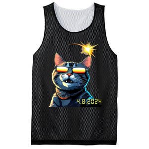 Funny Solar 2024 Eclipse Cat Wearing Eclipse Glasses Mesh Reversible Basketball Jersey Tank