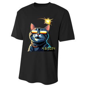 Funny Solar 2024 Eclipse Cat Wearing Eclipse Glasses Performance Sprint T-Shirt