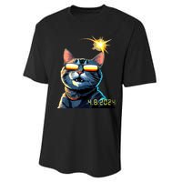 Funny Solar 2024 Eclipse Cat Wearing Eclipse Glasses Performance Sprint T-Shirt