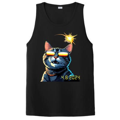 Funny Solar 2024 Eclipse Cat Wearing Eclipse Glasses PosiCharge Competitor Tank