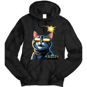 Funny Solar 2024 Eclipse Cat Wearing Eclipse Glasses Tie Dye Hoodie