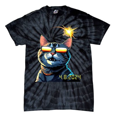 Funny Solar 2024 Eclipse Cat Wearing Eclipse Glasses Tie-Dye T-Shirt