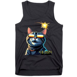 Funny Solar 2024 Eclipse Cat Wearing Eclipse Glasses Tank Top