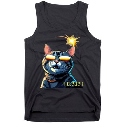 Funny Solar 2024 Eclipse Cat Wearing Eclipse Glasses Tank Top