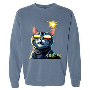 Funny Solar 2024 Eclipse Cat Wearing Eclipse Glasses Garment-Dyed Sweatshirt