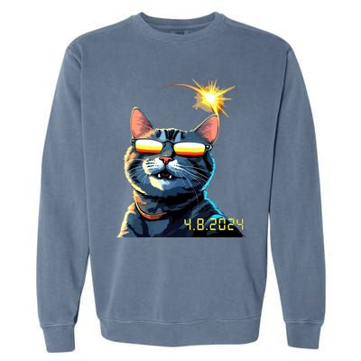 Funny Solar 2024 Eclipse Cat Wearing Eclipse Glasses Garment-Dyed Sweatshirt