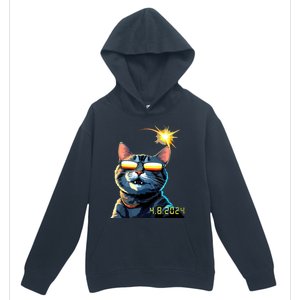 Funny Solar 2024 Eclipse Cat Wearing Eclipse Glasses Urban Pullover Hoodie