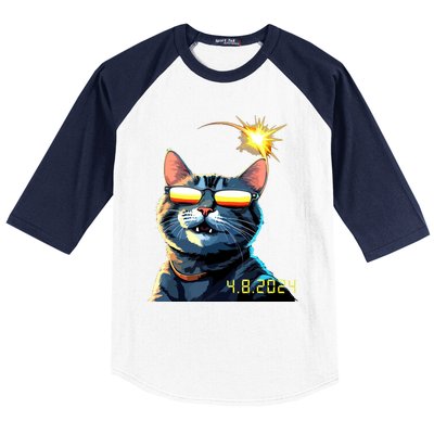 Funny Solar 2024 Eclipse Cat Wearing Eclipse Glasses Baseball Sleeve Shirt