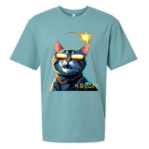 Funny Solar 2024 Eclipse Cat Wearing Eclipse Glasses Sueded Cloud Jersey T-Shirt