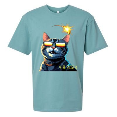 Funny Solar 2024 Eclipse Cat Wearing Eclipse Glasses Sueded Cloud Jersey T-Shirt