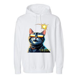 Funny Solar 2024 Eclipse Cat Wearing Eclipse Glasses Garment-Dyed Fleece Hoodie