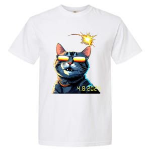 Funny Solar 2024 Eclipse Cat Wearing Eclipse Glasses Garment-Dyed Heavyweight T-Shirt