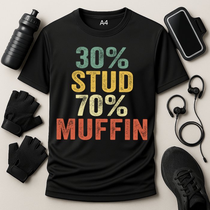 Funny Sarcastic 30% Stud 70% Muffin Retro Dad Father Figure Gift Cooling Performance Crew T-Shirt