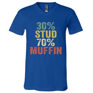 Funny Sarcastic 30% Stud 70% Muffin Retro Dad Father Figure Gift V-Neck T-Shirt