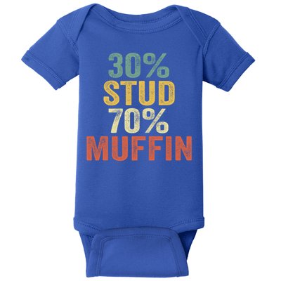 Funny Sarcastic 30% Stud 70% Muffin Retro Dad Father Figure Gift Baby Bodysuit