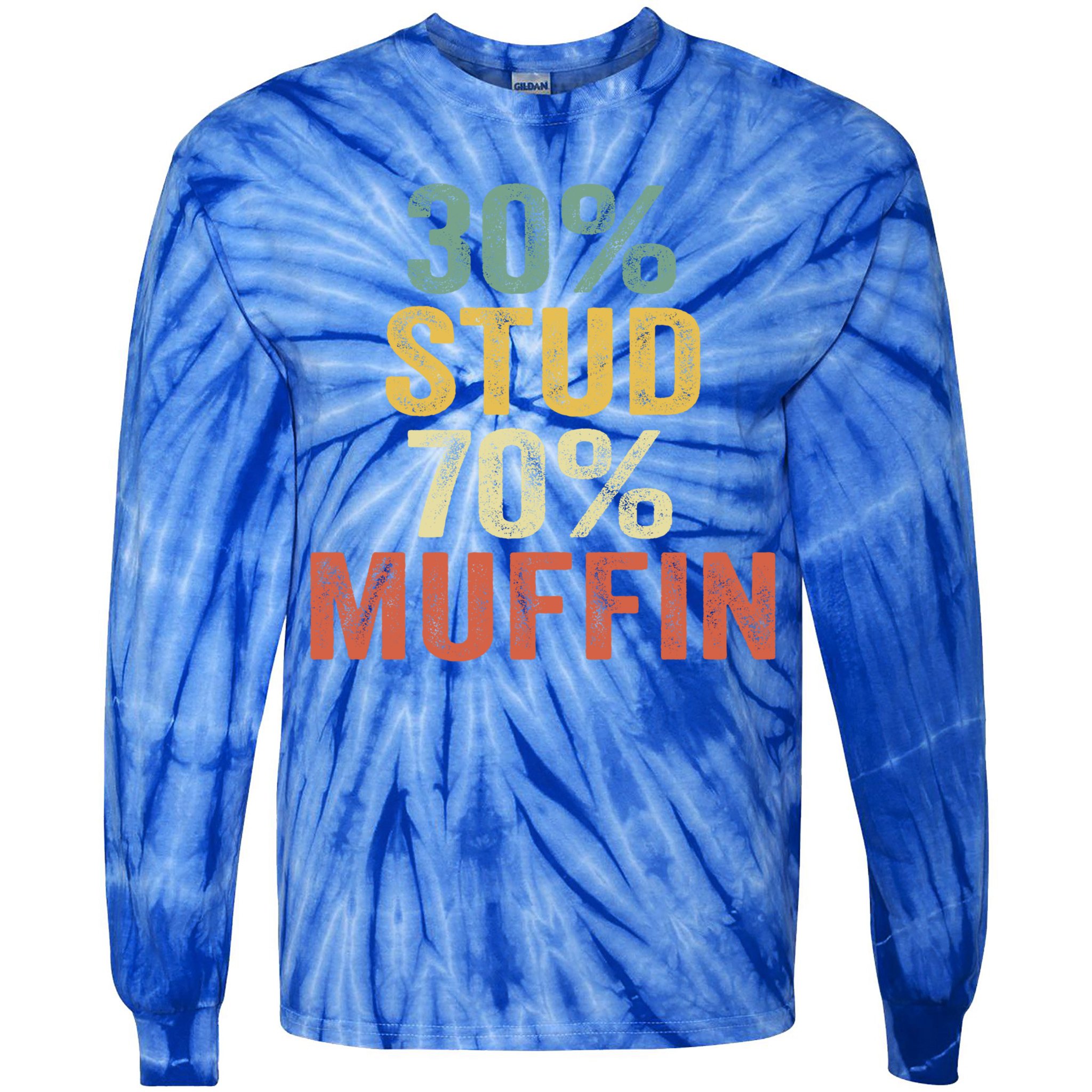 Funny Sarcastic 30% Stud 70% Muffin Retro Dad Father Figure Gift Tie-Dye Long Sleeve Shirt