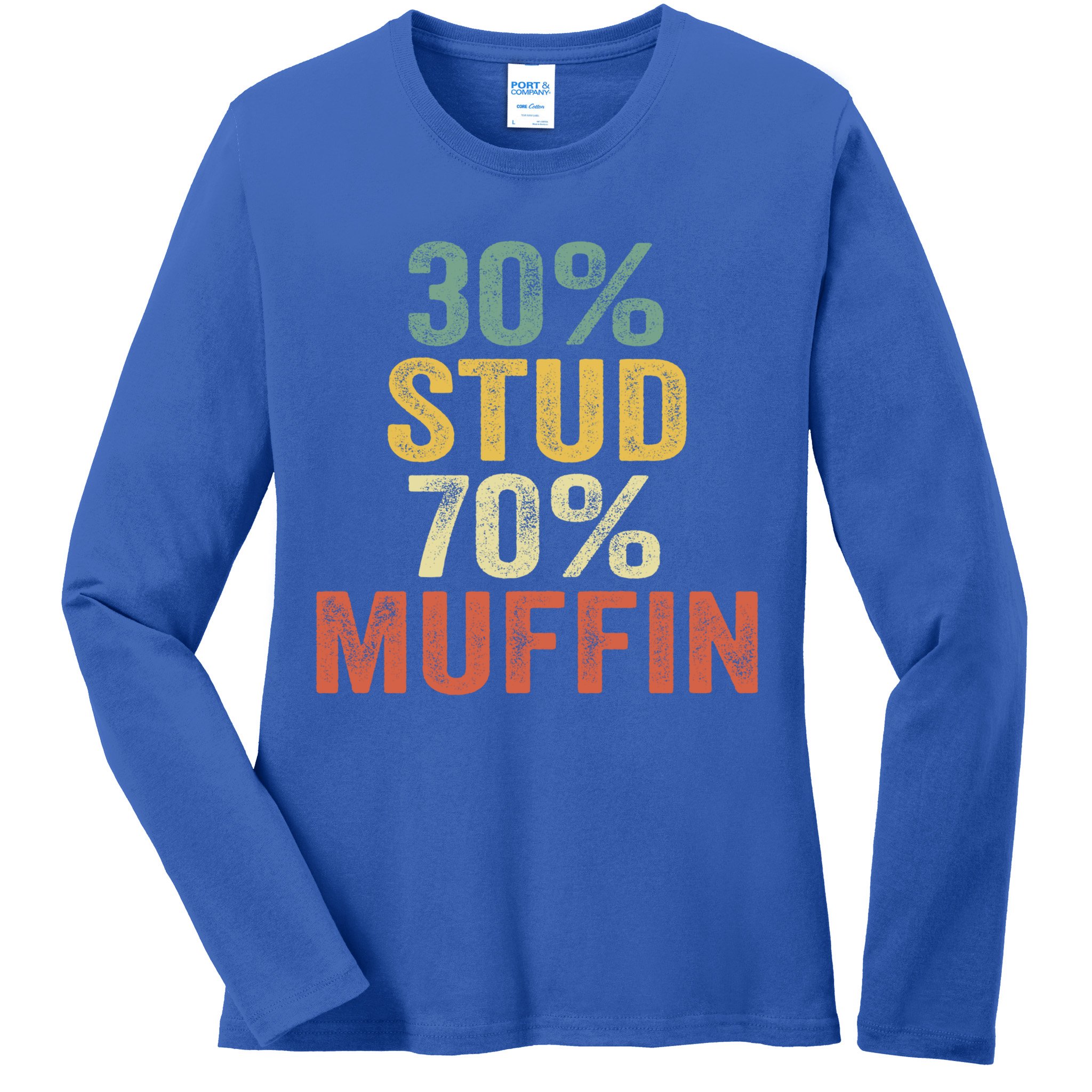 Funny Sarcastic 30% Stud 70% Muffin Retro Dad Father Figure Gift Ladies Long Sleeve Shirt