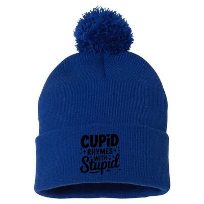 Funny Single Anti Valentine Humor Cupid Rhymes With Stupid Gift Pom Pom 12in Knit Beanie