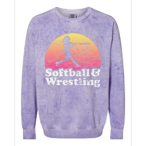 Funny Softball and Wrestling  or Girls Wrestler  Colorblast Crewneck Sweatshirt