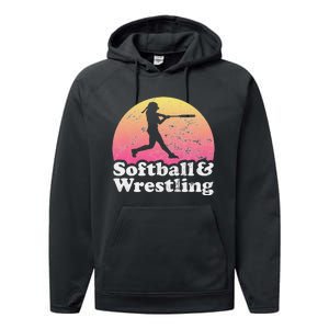 Funny Softball and Wrestling  or Girls Wrestler  Performance Fleece Hoodie