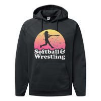 Funny Softball and Wrestling  or Girls Wrestler  Performance Fleece Hoodie