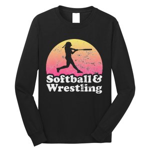 Funny Softball and Wrestling  or Girls Wrestler  Long Sleeve Shirt