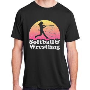 Funny Softball and Wrestling  or Girls Wrestler  Adult ChromaSoft Performance T-Shirt