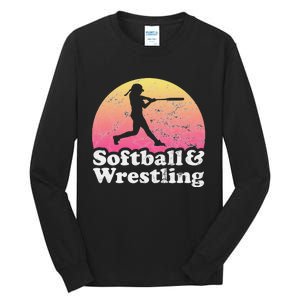 Funny Softball and Wrestling  or Girls Wrestler  Tall Long Sleeve T-Shirt