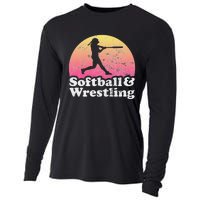 Funny Softball and Wrestling  or Girls Wrestler  Cooling Performance Long Sleeve Crew